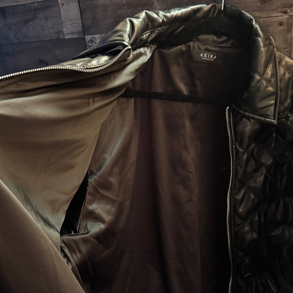 AKIRA Black Quilted Puffer with Floral Details - Picture 6 of 9